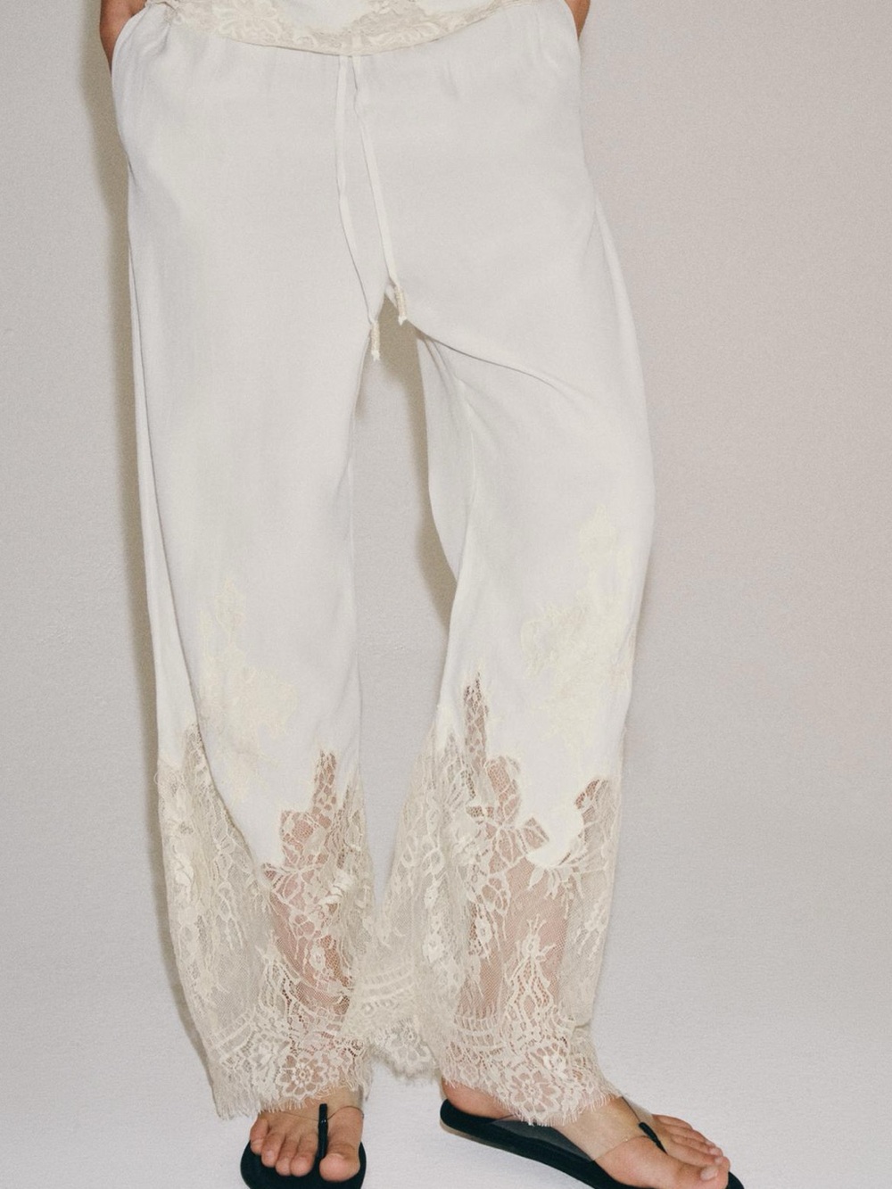 ZW COLLECTION LACE PAJAMA PANTS 
Zara Cream Lace-Trim Wide Leg Pants - Picture 8 of 15